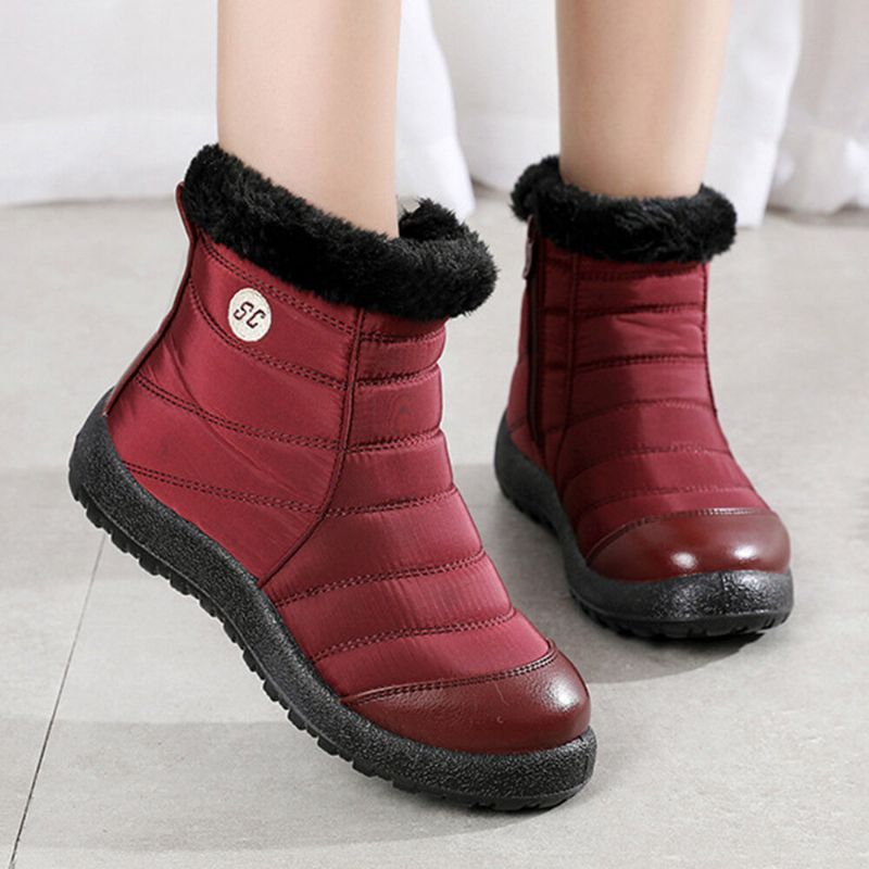 Botas De Nieve De Invierno Con Cremallera Impermeable De Gran Tamaño Con Forro Cálido Y Cómodo Para Mujer