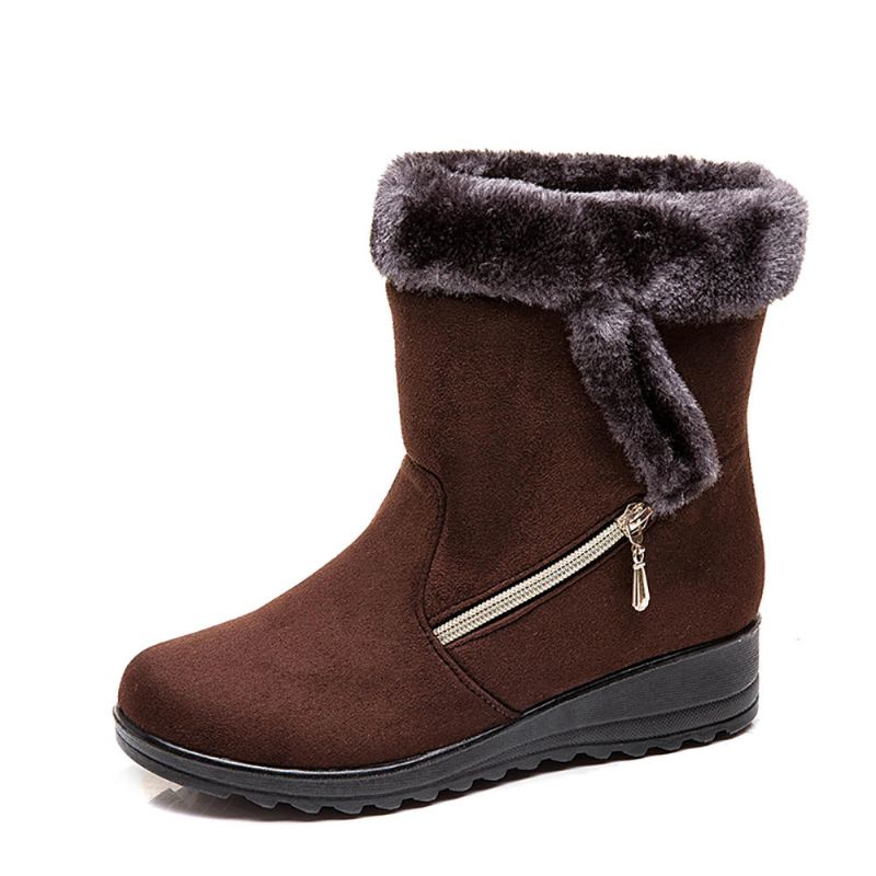 Botas De Nieve De Invierno Con Cuñas Forradas Cálidas De Gamuza Para Mujer