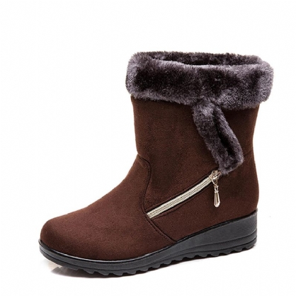 Botas De Nieve De Invierno Con Cuñas Forradas Cálidas De Gamuza Para Mujer