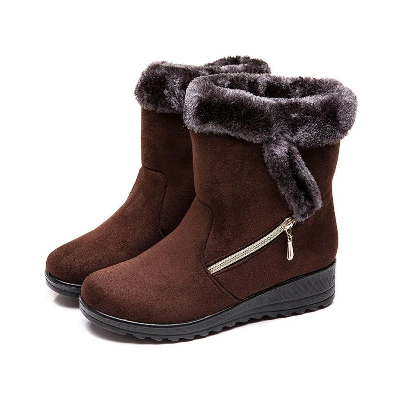 Botas De Nieve De Invierno Con Cuñas Forradas Cálidas De Gamuza Para Mujer