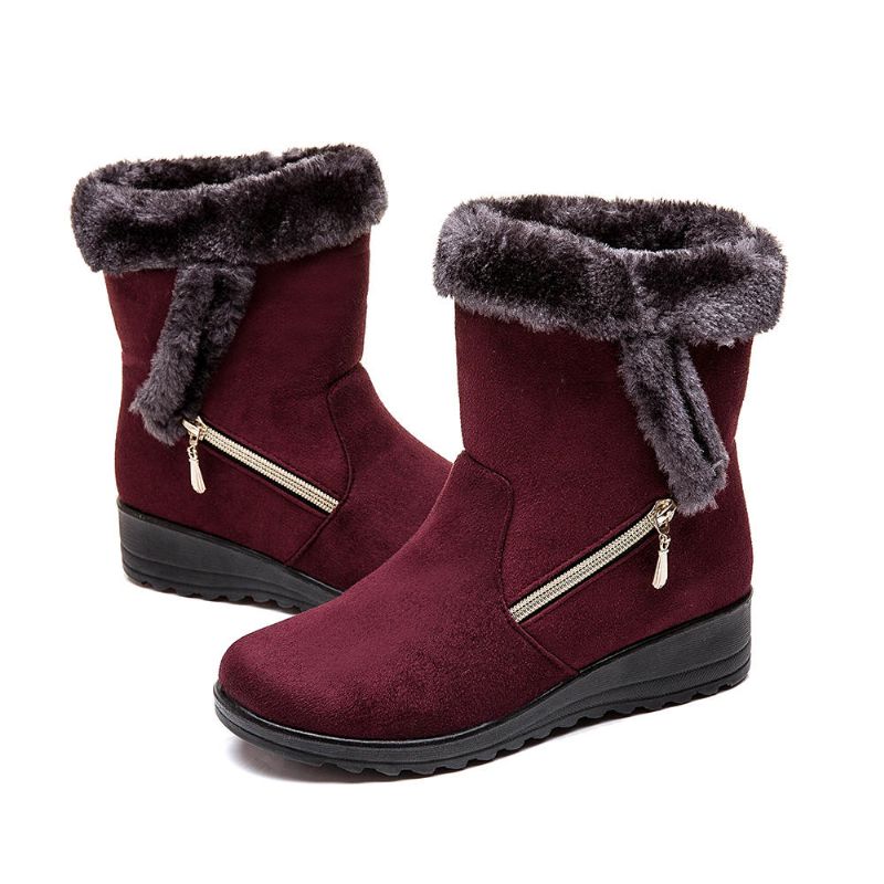 Botas De Nieve De Invierno Con Cuñas Forradas Cálidas De Gamuza Para Mujer