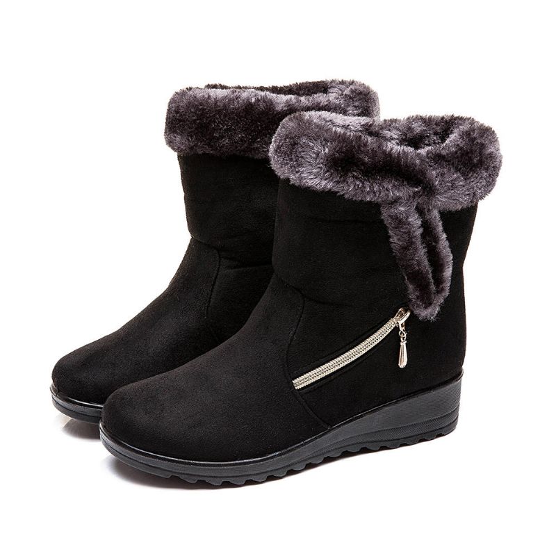 Botas De Nieve De Invierno Con Cuñas Forradas Cálidas De Gamuza Para Mujer