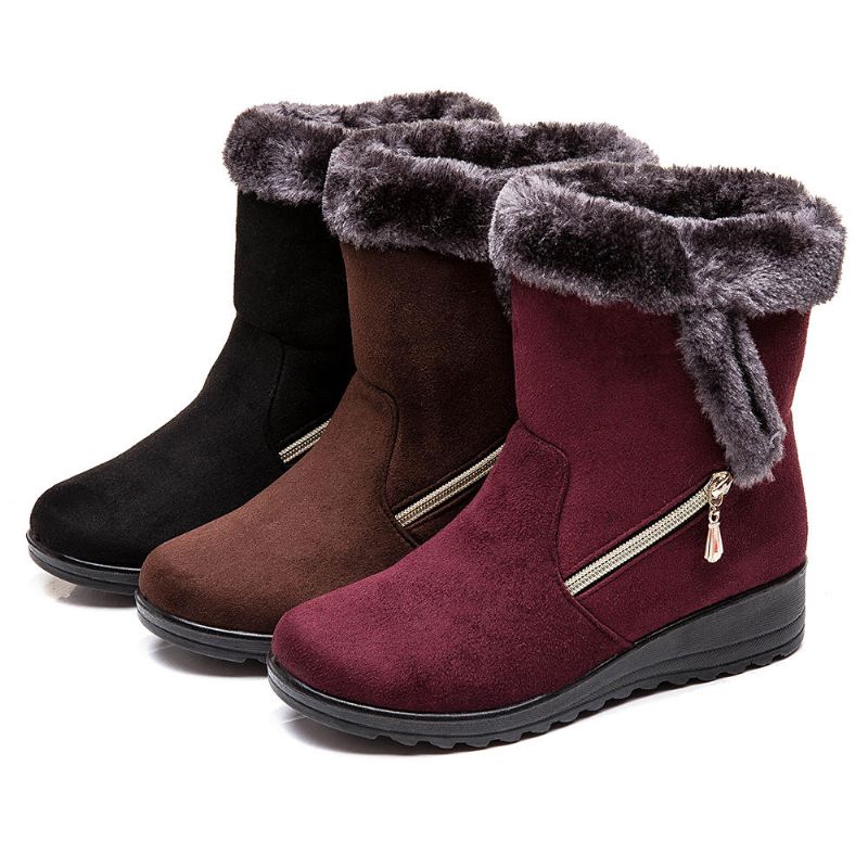 Botas De Nieve De Invierno Con Cuñas Forradas Cálidas De Gamuza Para Mujer