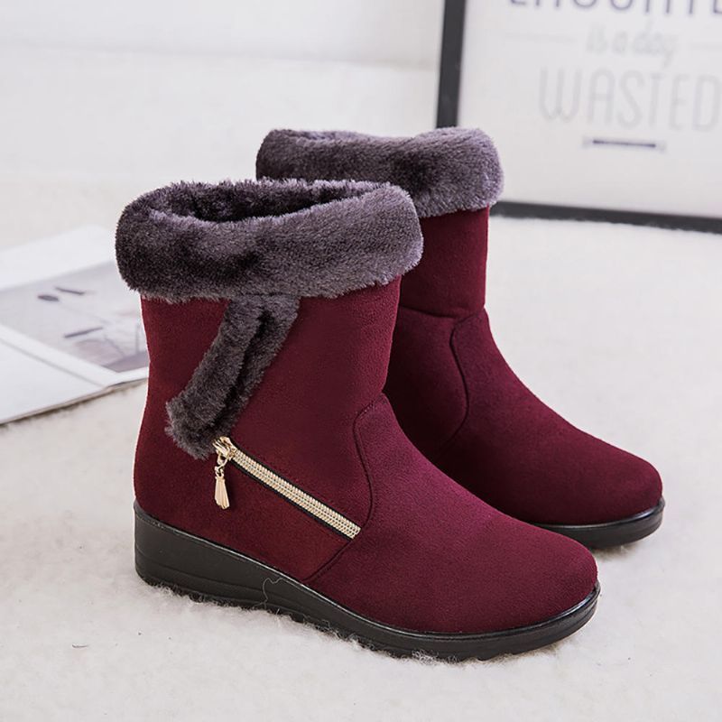 Botas De Nieve De Invierno Con Cuñas Forradas Cálidas De Gamuza Para Mujer