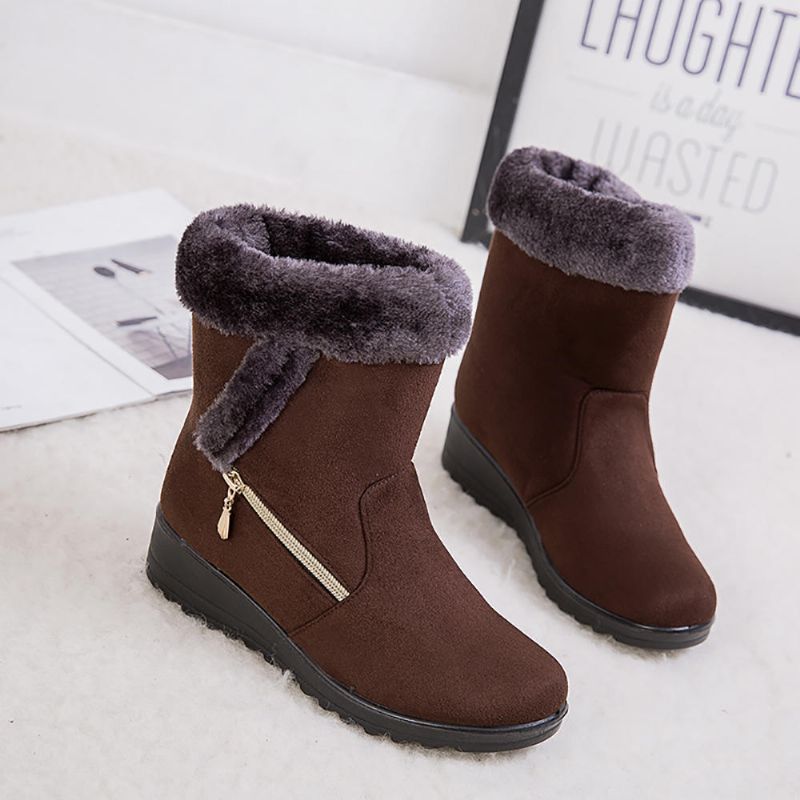 Botas De Nieve De Invierno Con Cuñas Forradas Cálidas De Gamuza Para Mujer