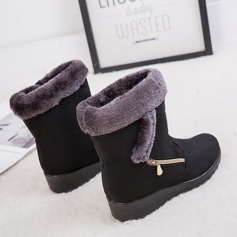 Botas De Nieve De Invierno Con Cuñas Forradas Cálidas De Gamuza Para Mujer