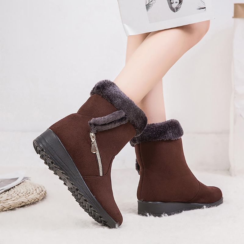 Botas De Nieve De Invierno Con Cuñas Forradas Cálidas De Gamuza Para Mujer