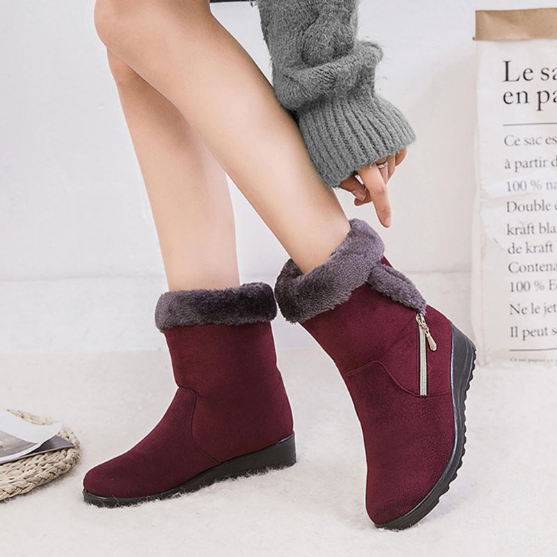 Botas De Nieve De Invierno Con Cuñas Forradas Cálidas De Gamuza Para Mujer