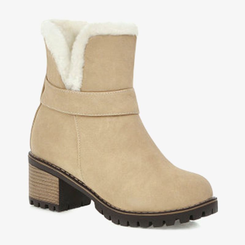 Botas De Nieve De Invierno Con Punta Redonda Cálida Con Forro De Felpa De Gamuza De Talla Grande Para Mujer