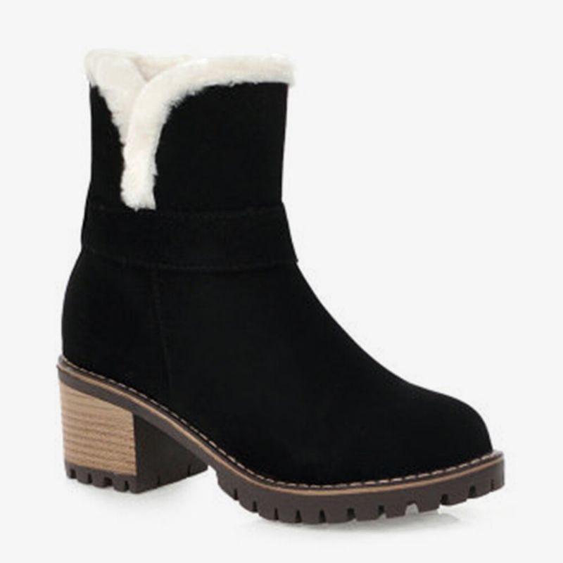 Botas De Nieve De Invierno Con Punta Redonda Cálida Con Forro De Felpa De Gamuza De Talla Grande Para Mujer