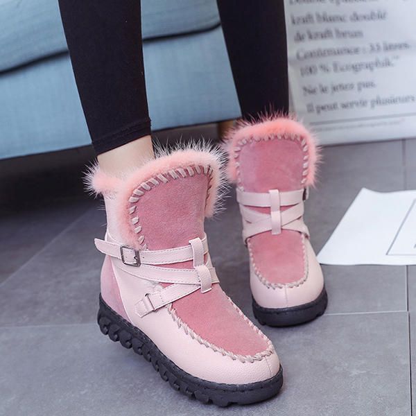 Botas De Nieve De Invierno Con Punta Redonda Y Cordones Keep Warm Flats