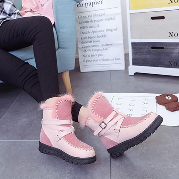 Botas De Nieve De Invierno Con Punta Redonda Y Cordones Keep Warm Flats