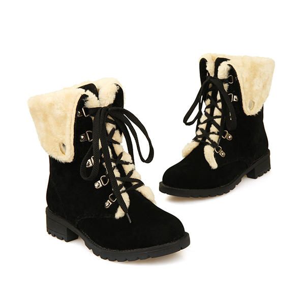 Botas De Nieve Invierno Mujer Mantener Abrigado Zapatos Planos Con Cordones