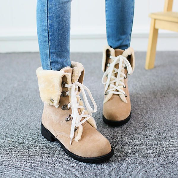 Botas De Nieve Invierno Mujer Mantener Abrigado Zapatos Planos Con Cordones