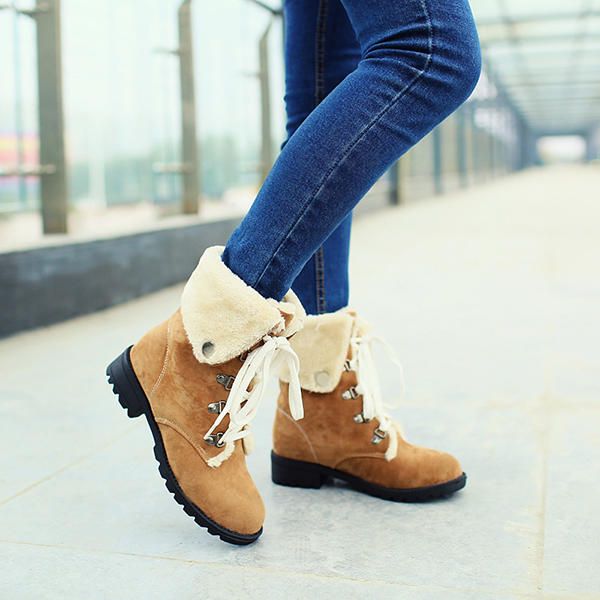 Botas De Nieve Invierno Mujer Mantener Abrigado Zapatos Planos Con Cordones