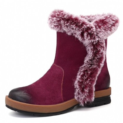 Botas De Nieve De Invierno Para Mujer Botas De Cuero Genuino Mullidas Con Forro Cálido