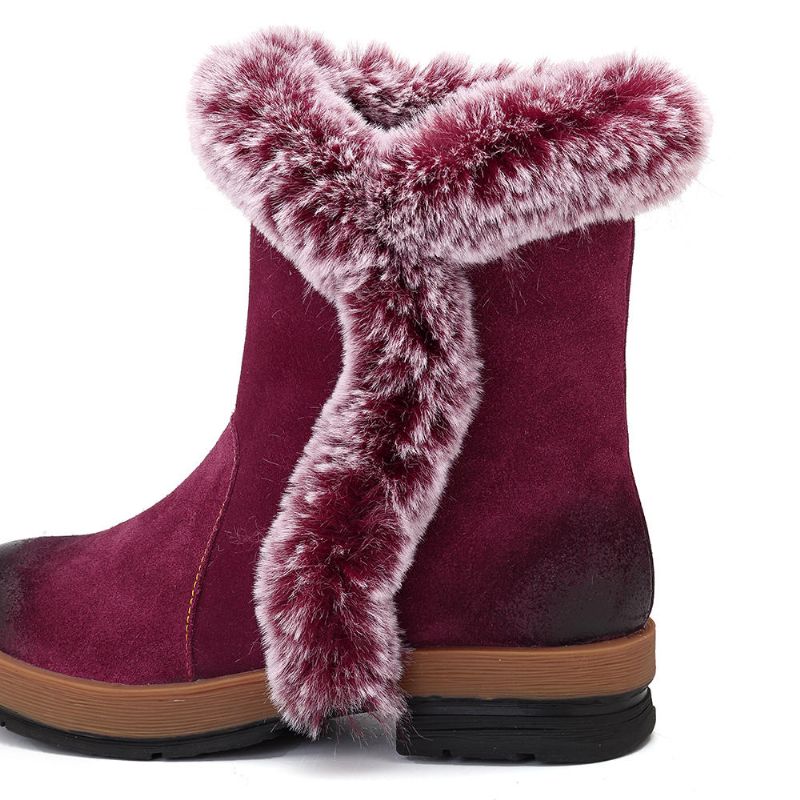 Botas De Nieve De Invierno Para Mujer Botas De Cuero Genuino Mullidas Con Forro Cálido