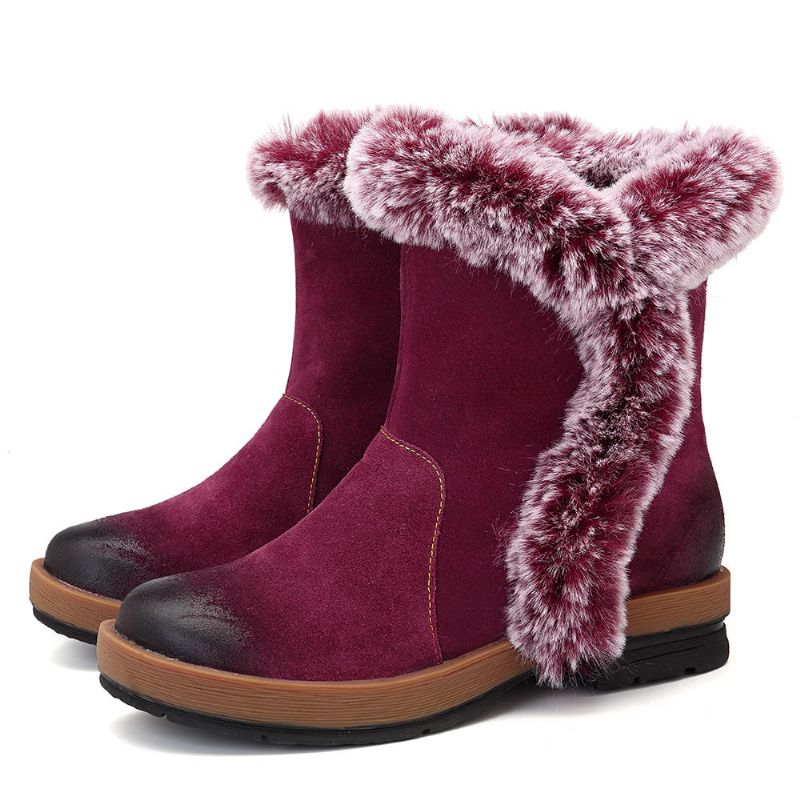 Botas De Nieve De Invierno Para Mujer Botas De Cuero Genuino Mullidas Con Forro Cálido