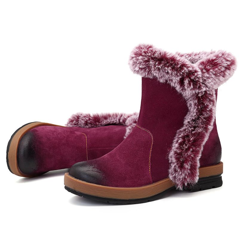 Botas De Nieve De Invierno Para Mujer Botas De Cuero Genuino Mullidas Con Forro Cálido