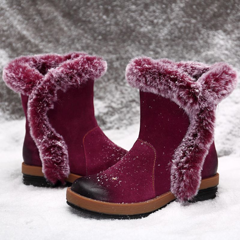 Botas De Nieve De Invierno Para Mujer Botas De Cuero Genuino Mullidas Con Forro Cálido