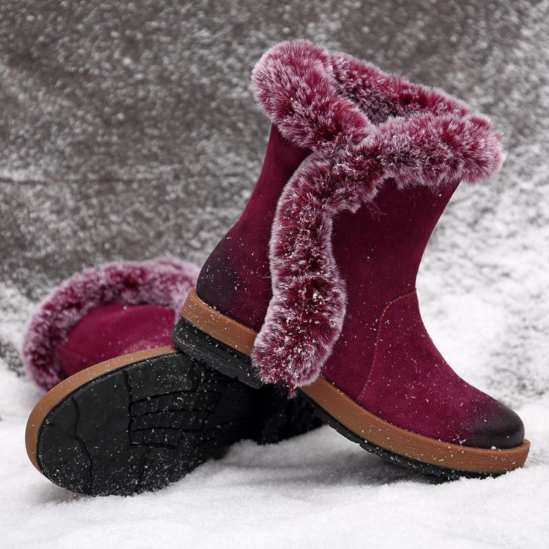 Botas De Nieve De Invierno Para Mujer Botas De Cuero Genuino Mullidas Con Forro Cálido