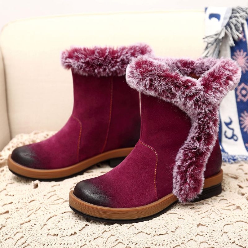 Botas De Nieve De Invierno Para Mujer Botas De Cuero Genuino Mullidas Con Forro Cálido