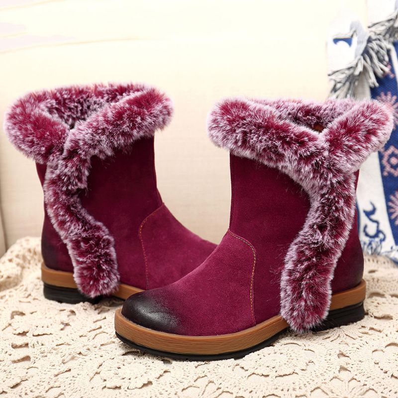 Botas De Nieve De Invierno Para Mujer Botas De Cuero Genuino Mullidas Con Forro Cálido