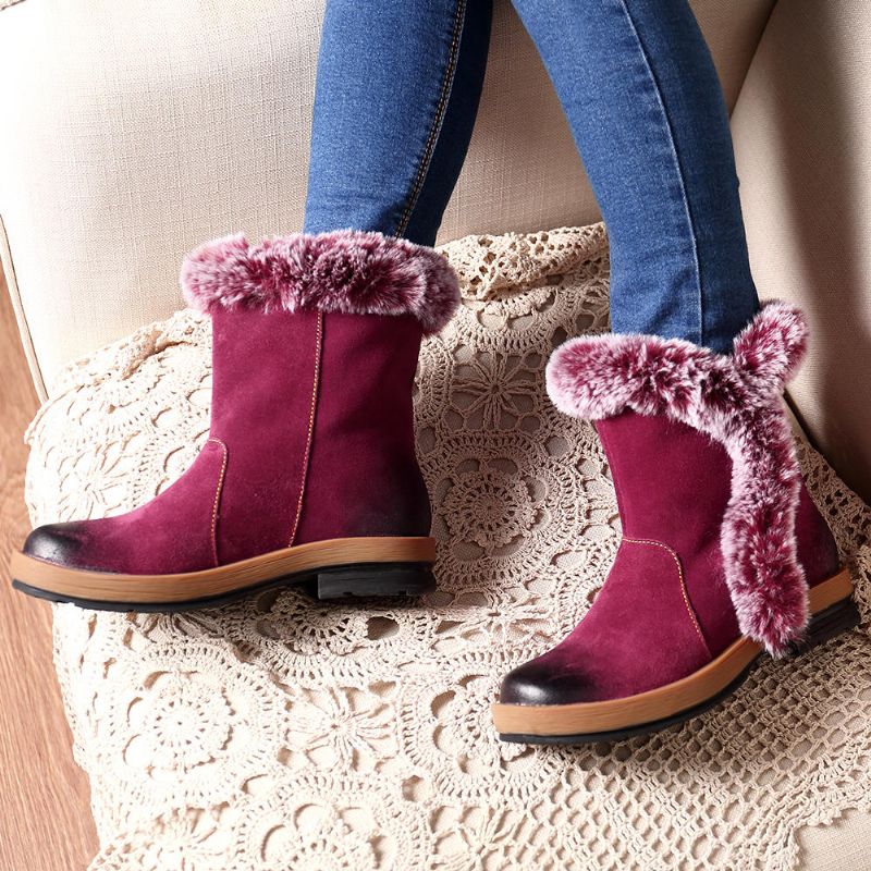 Botas De Nieve De Invierno Para Mujer Botas De Cuero Genuino Mullidas Con Forro Cálido