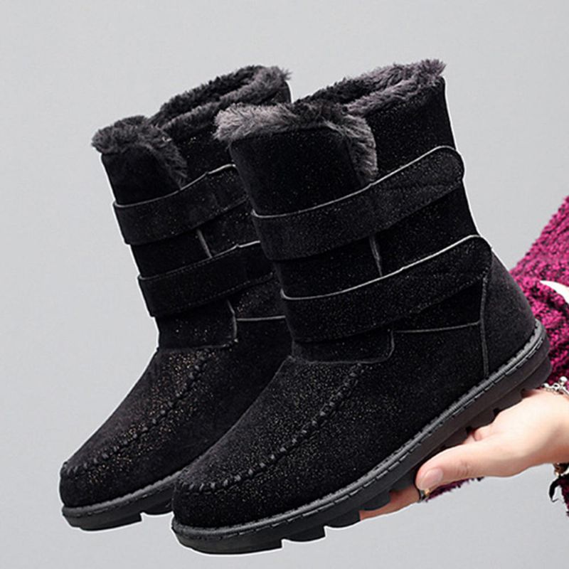 Botas De Nieve Para Mujer Zapatos Casuales Con Forro De Piel Con Lazo De Gancho