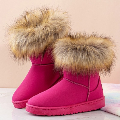 Botas De Nieve Planas Cómodas De Felpa Cálida De Gamuza Informal De Color Sólido Para Mujer