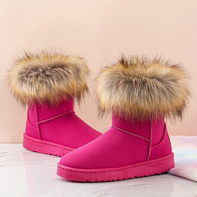 Botas De Nieve Planas Cómodas De Felpa Cálida De Gamuza Informal De Color Sólido Para Mujer