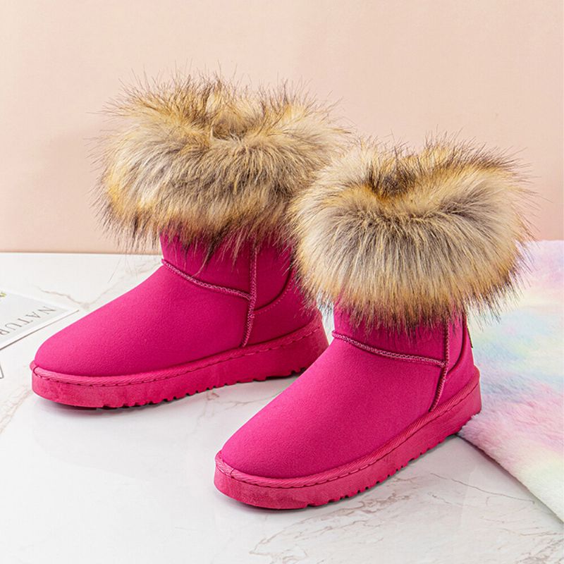 Botas De Nieve Planas Cómodas De Felpa Cálida De Gamuza Informal De Color Sólido Para Mujer