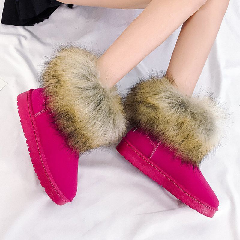 Botas De Nieve Planas Cómodas De Felpa Cálida De Gamuza Informal De Color Sólido Para Mujer