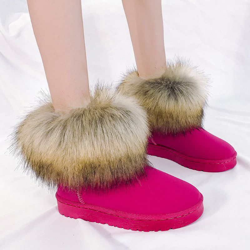 Botas De Nieve Planas Cómodas De Felpa Cálida De Gamuza Informal De Color Sólido Para Mujer