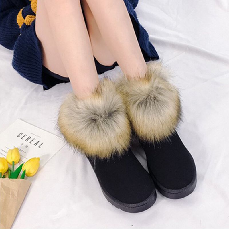 Botas De Nieve Planas Cómodas De Felpa Cálida De Gamuza Informal De Color Sólido Para Mujer