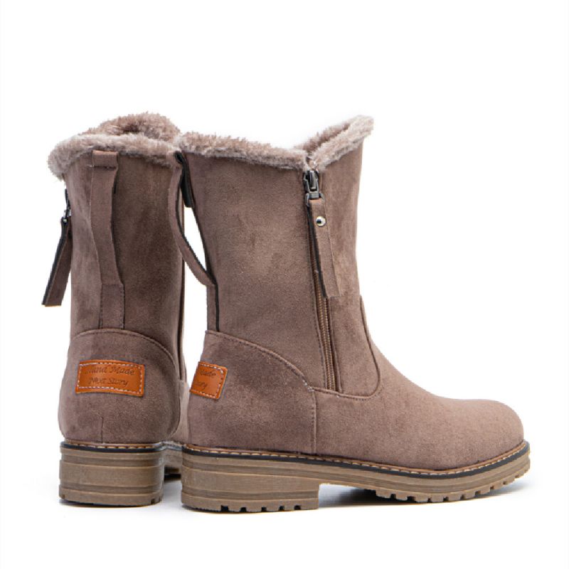 Botas De Nieve Planas Con Cremallera Lateral Y Punta Redonda De Gamuza Informal Para Mujer