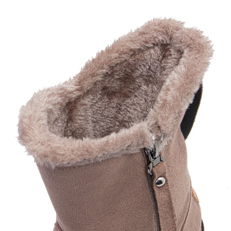 Botas De Nieve Planas Con Cremallera Lateral Y Punta Redonda De Gamuza Informal Para Mujer