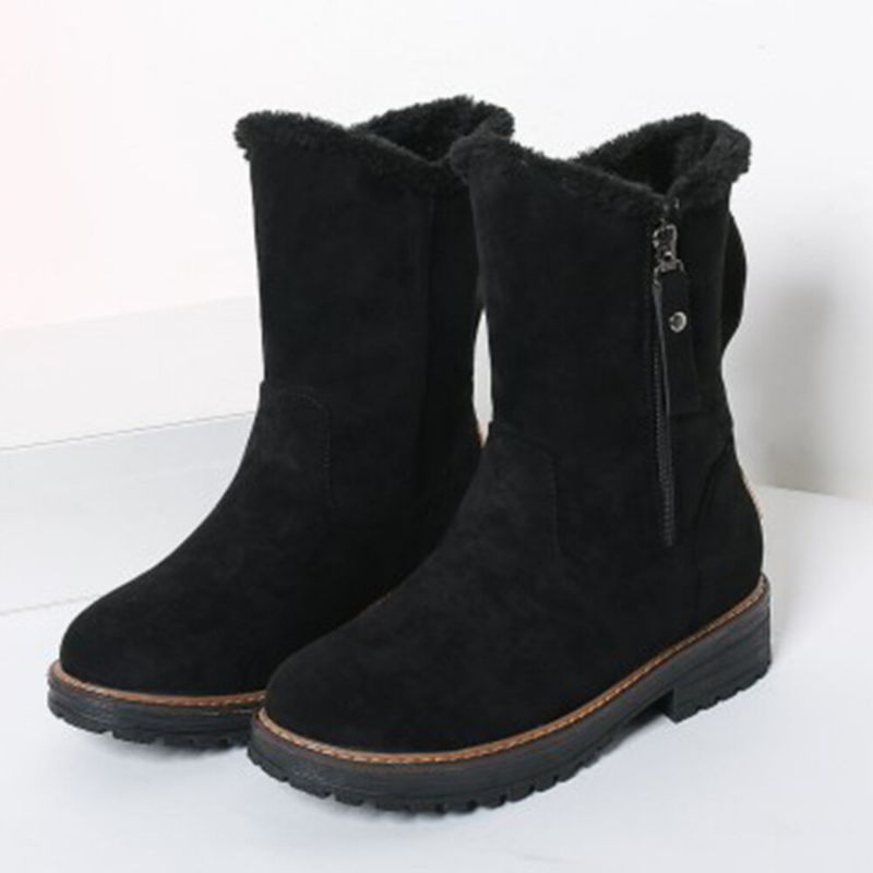 Botas De Nieve Planas Con Cremallera Lateral Y Punta Redonda De Gamuza Informal Para Mujer