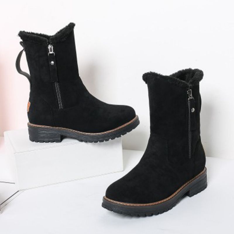 Botas De Nieve Planas Con Cremallera Lateral Y Punta Redonda De Gamuza Informal Para Mujer