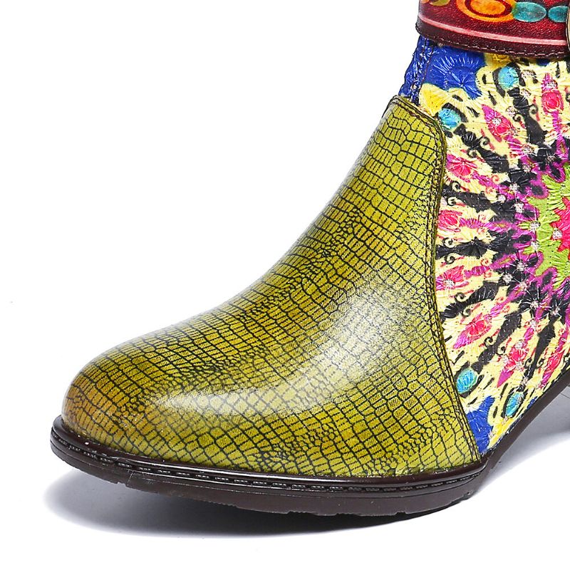 Botas De Punta Redonda De Invierno De Tacón Alto Con Patrón De Folkways Para Mujer