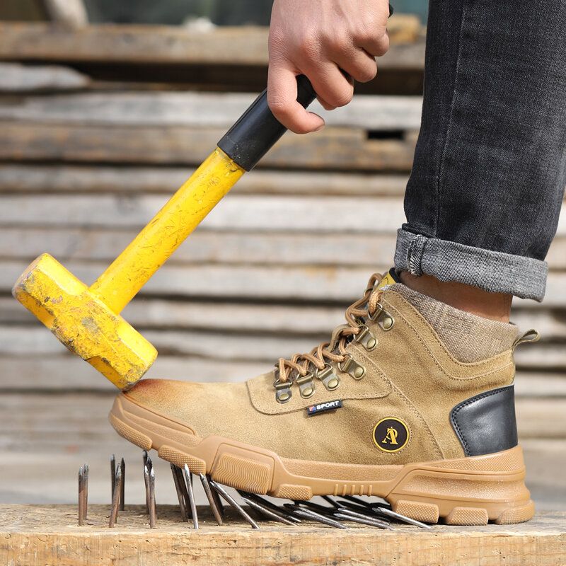 Botas De Seguridad En El Trabajo Antipinchazos Antideslizantes Con Punta De Acero De Gamuza Sintética Para Hombres