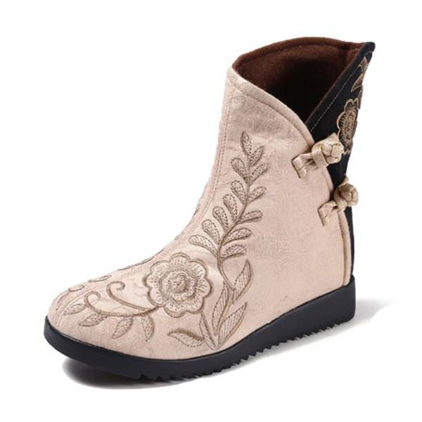 Botas De Tela De Algodón Bordadas Para Mujer Zapatos Casuales De Flores