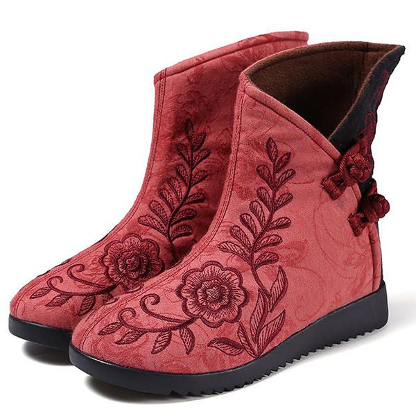 Botas De Tela De Algodón Bordadas Para Mujer Zapatos Casuales De Flores