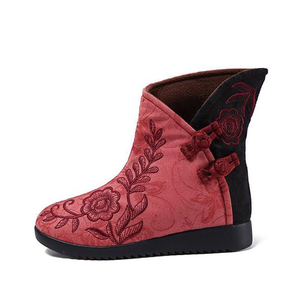 Botas De Tela De Algodón Bordadas Para Mujer Zapatos Casuales De Flores