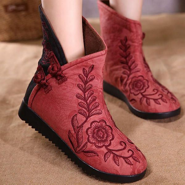 Botas De Tela De Algodón Bordadas Para Mujer Zapatos Casuales De Flores