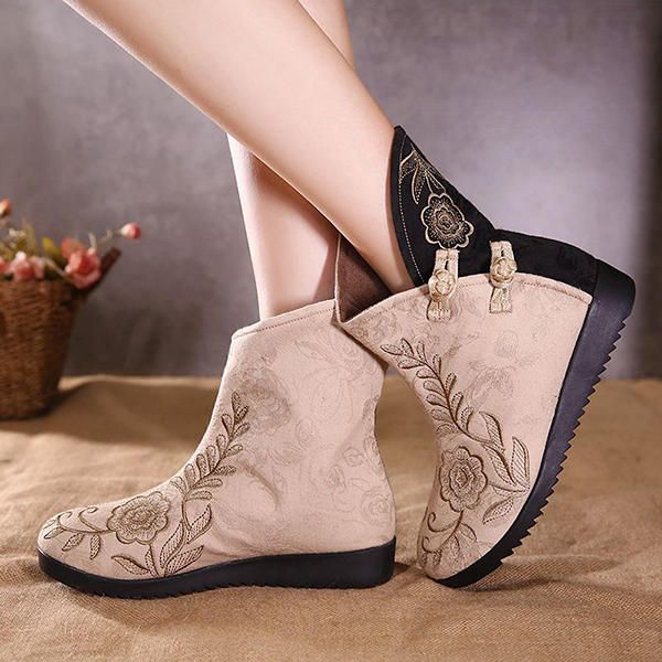 Botas De Tela De Algodón Bordadas Para Mujer Zapatos Casuales De Flores