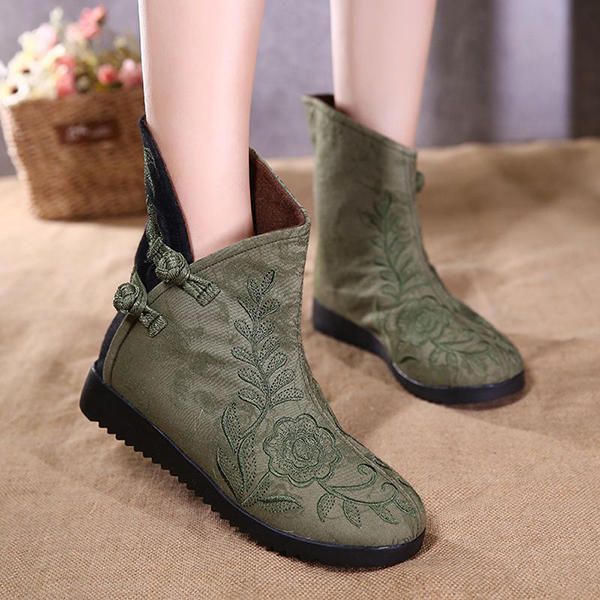 Botas De Tela De Algodón Bordadas Para Mujer Zapatos Casuales De Flores