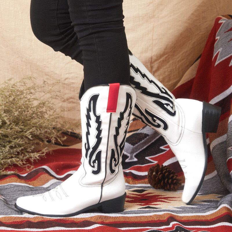 Botas Vaqueras De Tacón Grueso De Cuero Con Diseño Elegante De Gran Tamaño Para Mujer