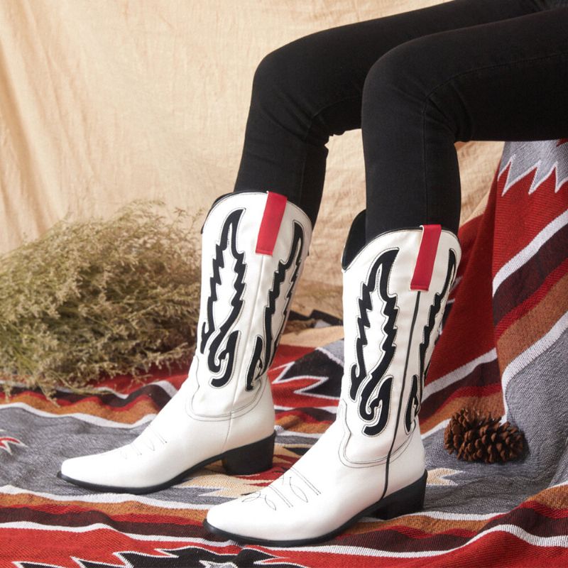 Botas Vaqueras De Tacón Grueso De Cuero Con Diseño Elegante De Gran Tamaño Para Mujer