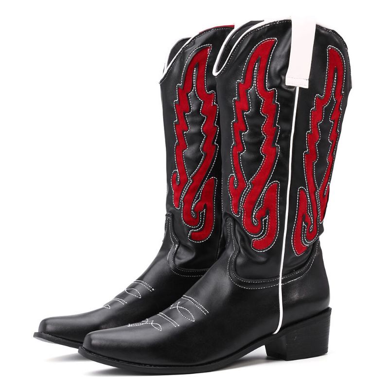 Botas Vaqueras De Tacón Grueso De Cuero Con Diseño Elegante De Gran Tamaño Para Mujer